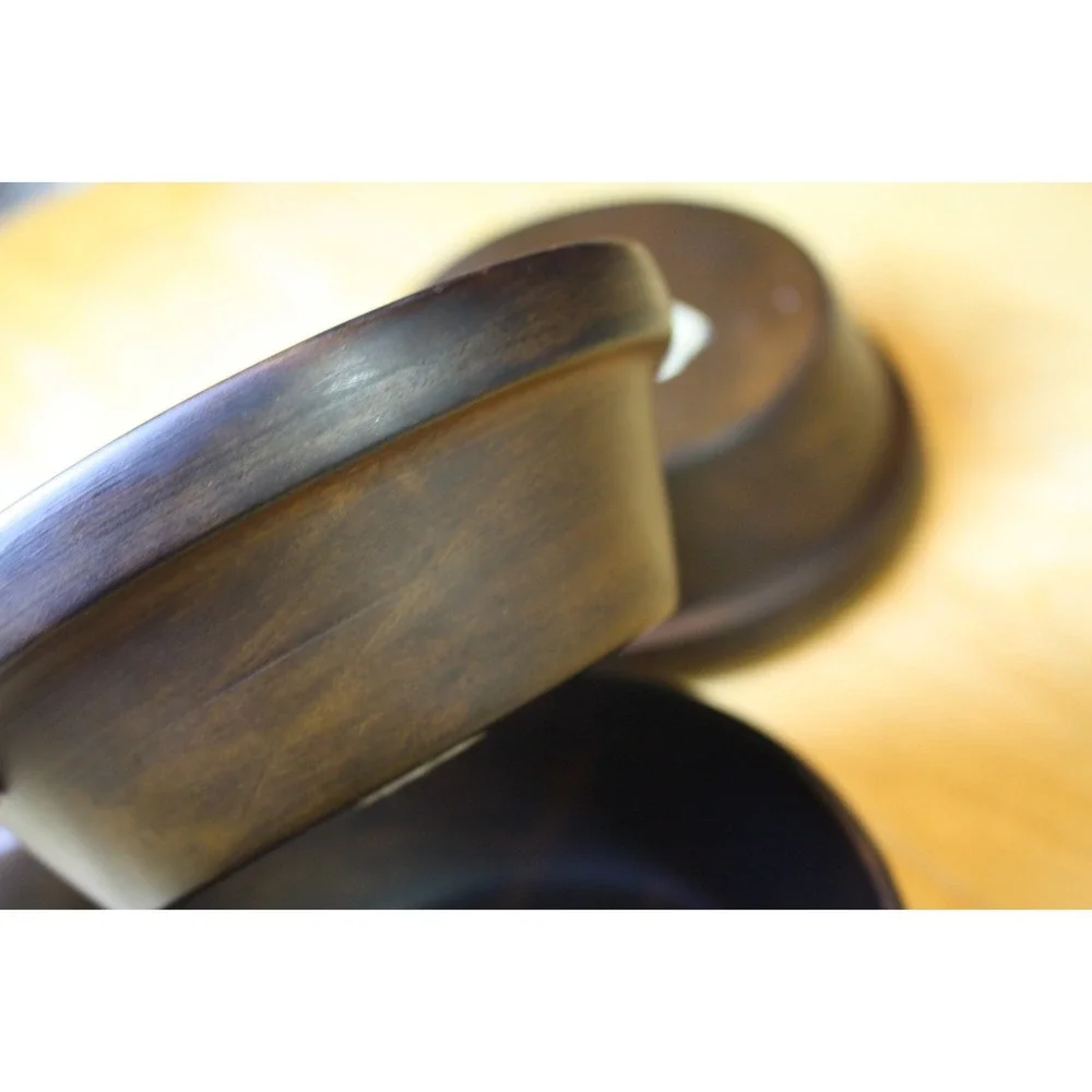 David Auld Dark Wooden Bowl Set of 4 Made in Haiti Vintage MCM Small Rimmed